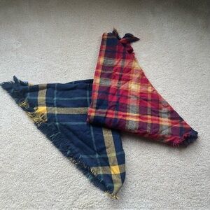 Lot of 2 Plaid Patterned Triangle Winter Scarves - 100% Acrylic - Unbranded